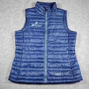 Stio Womens Pinion Down Vest Blue Size Medium Pertex Quantum Pliant Logo Puffer